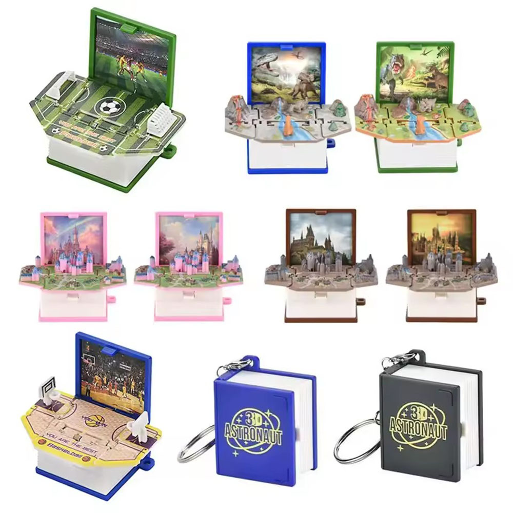 Outdoor Adventure Books - 3D 공룡 접이식 책 열쇠고리 어린이용