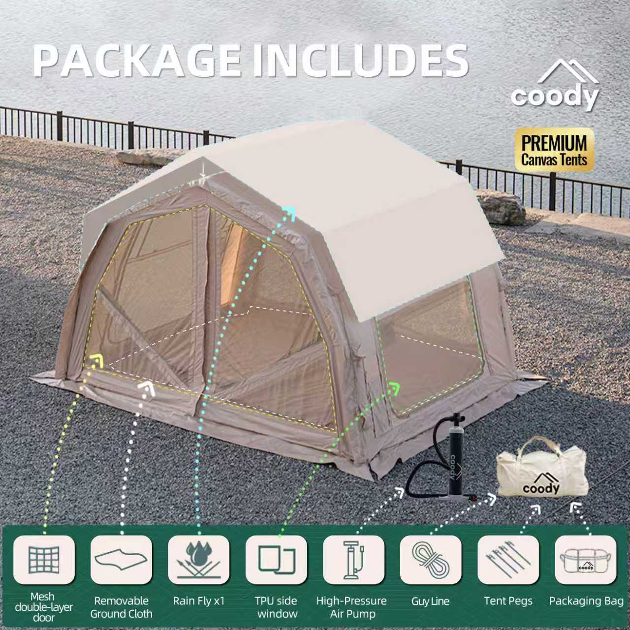 10.0 프로 에어 텐트-베이지색 내구성 있는 풍선 캠 - Outdoor Adventure U Of U 리뷰 및 가격